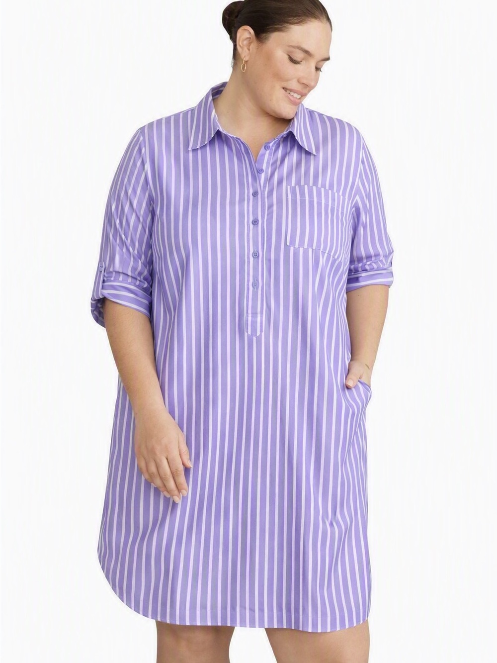 Universal Standard Stretch Poplin Rubicon Shirtdress Sz S / 1X Purple Stripe NWT